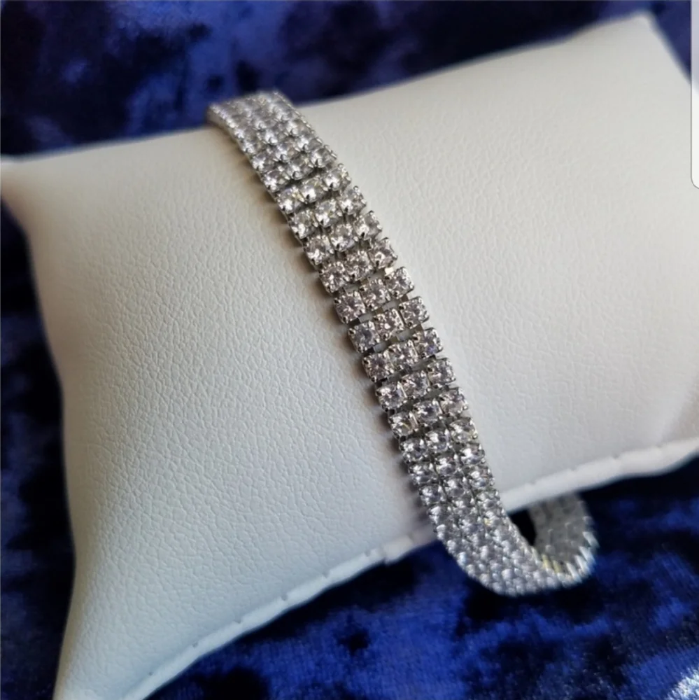 Swarovski Elements Platinum Plated Triple Row Tennis Bracelet NEW